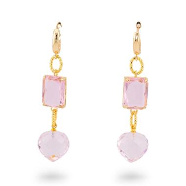 Orecchini a perno di bronzo con crystal cz 16x66mm dorato rosa