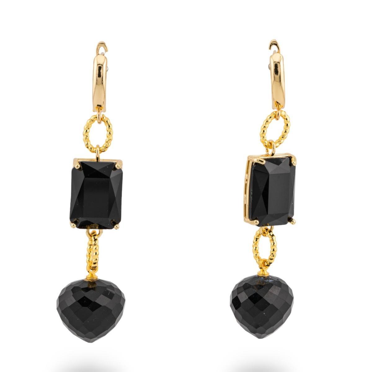 Orecchini a perno di bronzo con crystal cz 16x66mm dorato nero