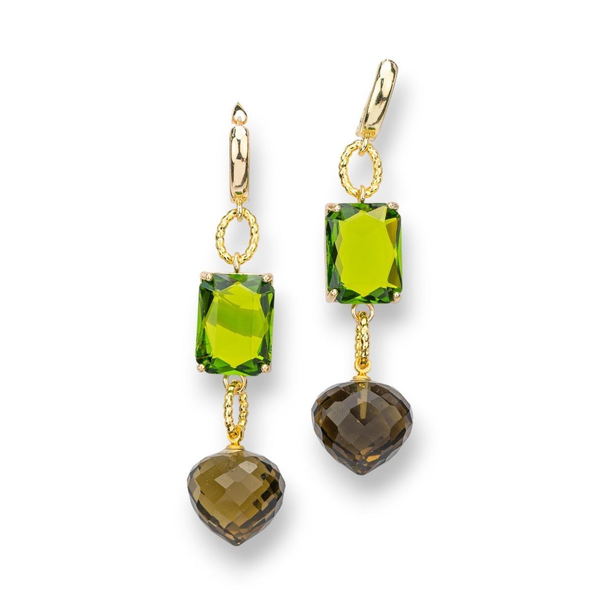 Orecchini a perno di bronzo con crystal cz 16x66mm dorato verde fume'