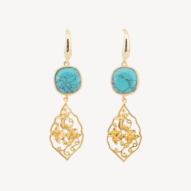 Orecchini in bronzo con cabochon di occhi di gatto 20x70mm turchese