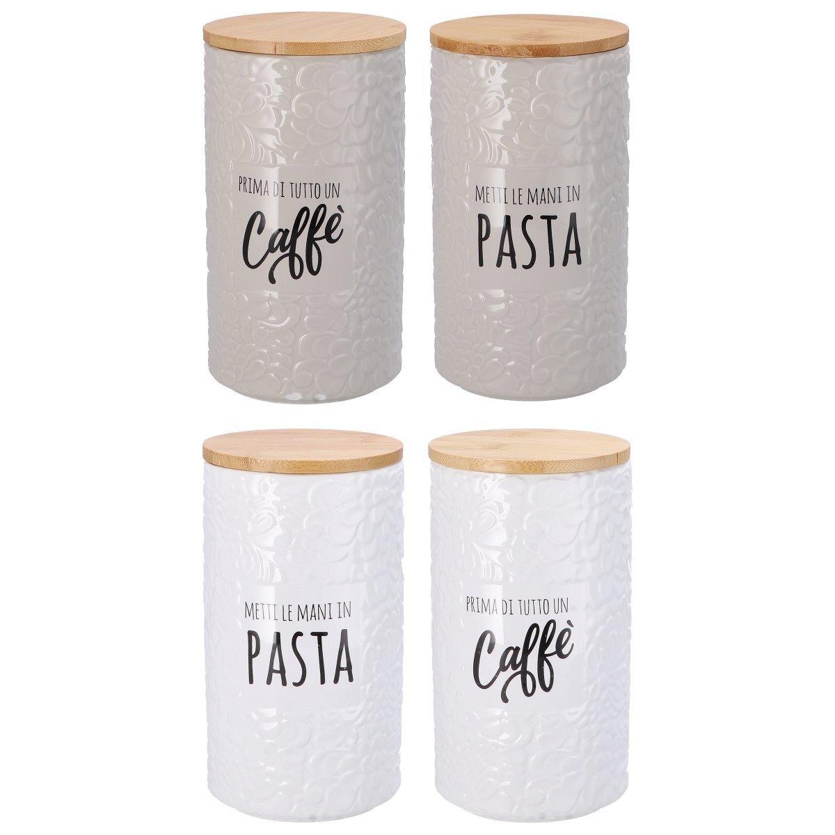 Barattolo in ceramica con coperchio in legno 10,5x h.18 cm