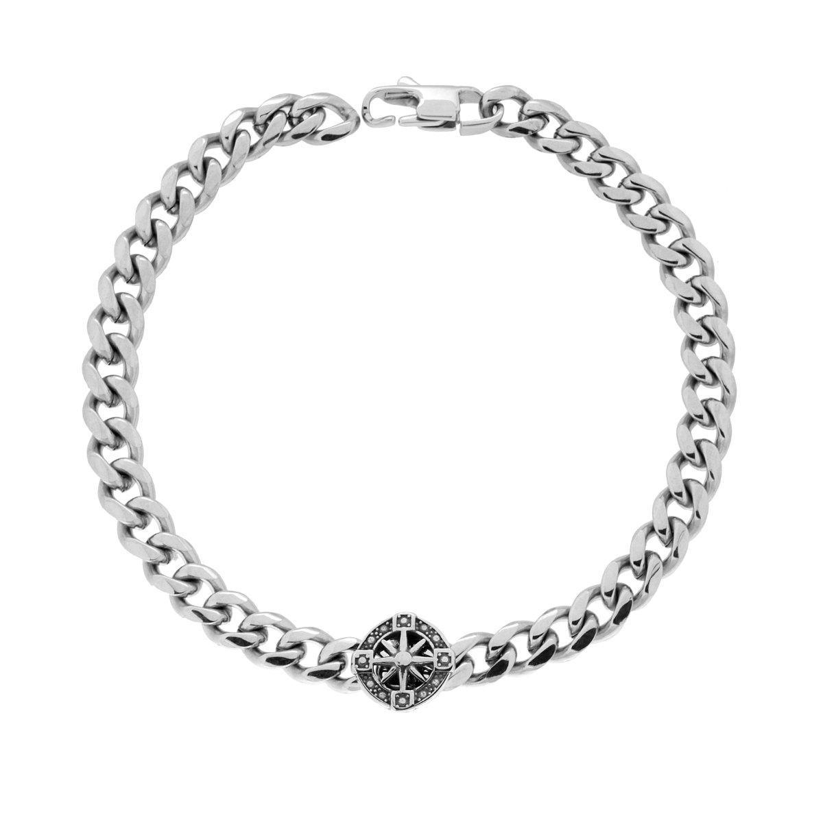 Bracciale Uomo Catena Grumetta con Rosa dei Venti in ACCIAIO