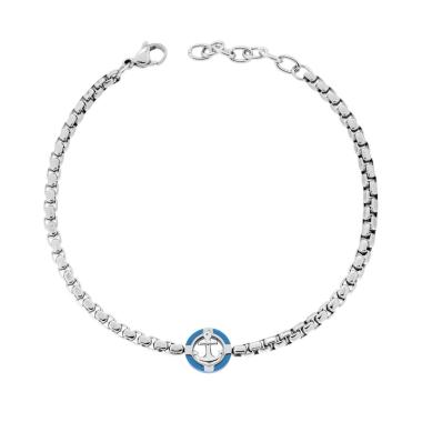 Bracciale Uomo Catena Veneziana Tonda con Tondo Blu e Ancora in ACCIAIO