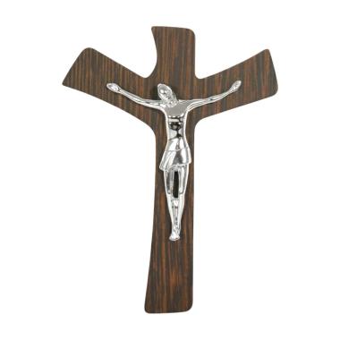 Cristo crocifisso stilizzato argento su croce legno wenge' 18x25 cm Femiano