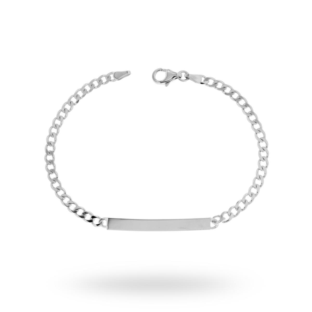 Bracciale Targa con catena Grumetta Extraflat mm 4.1 in ARGENTO 925 Galvanica Rodio