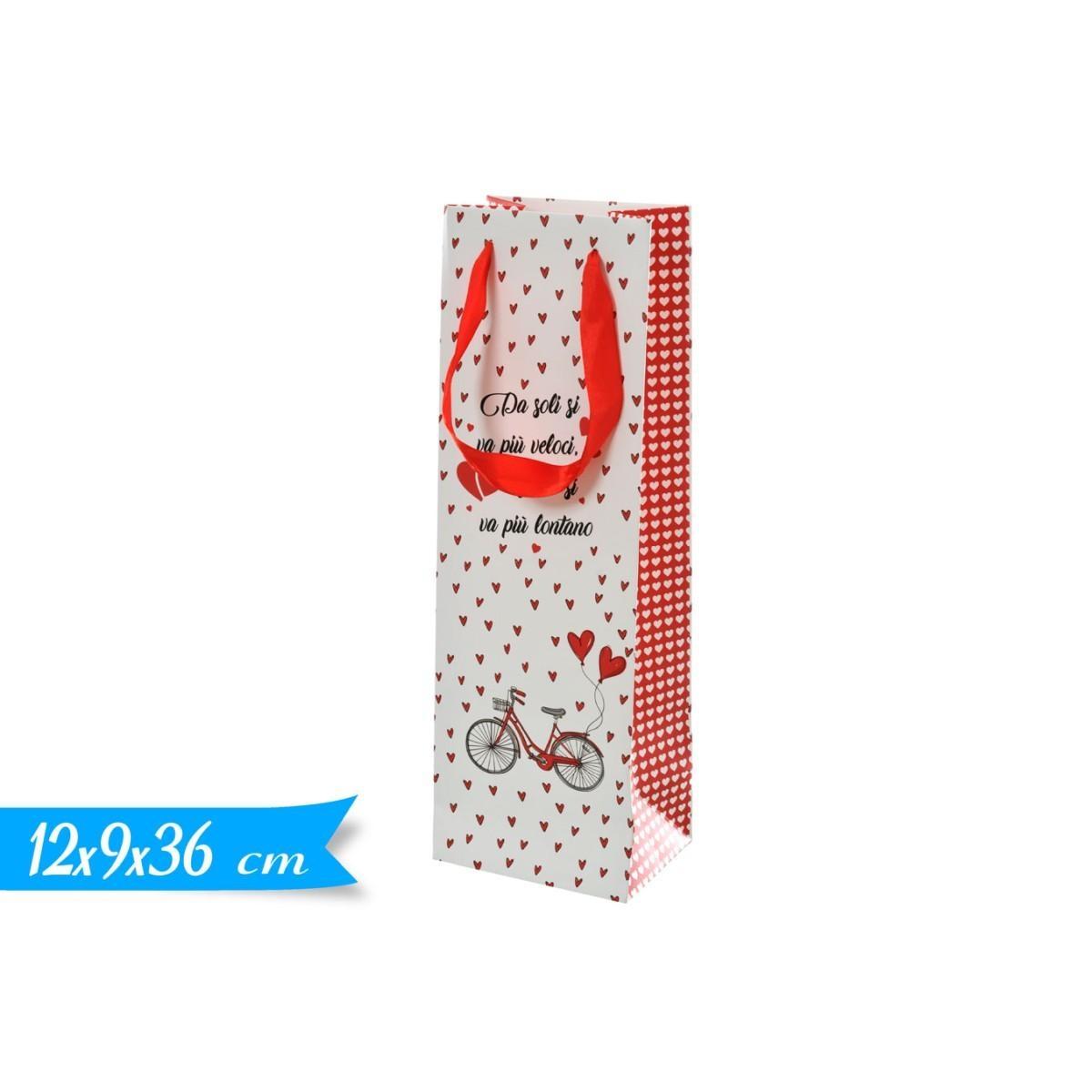 Shopper portabottiglia tema san valentino 12x36x9 cm