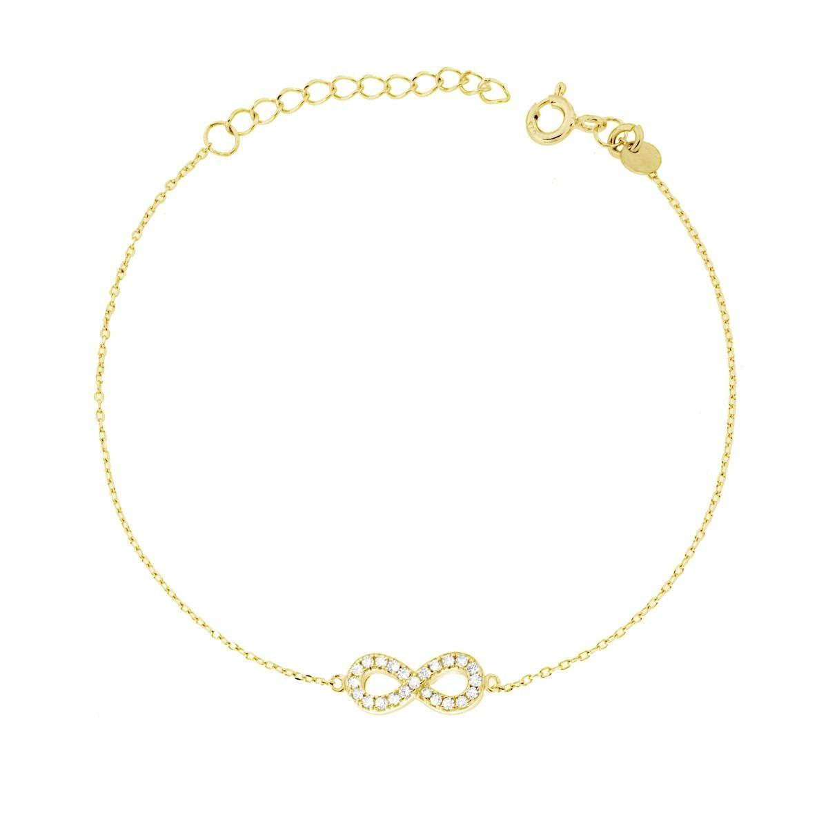 Bracciale Catena Forzatina Diamantata con Infinito e Cubic Zirconia Bianchi in ARGENTO 925 Galvanica Oro