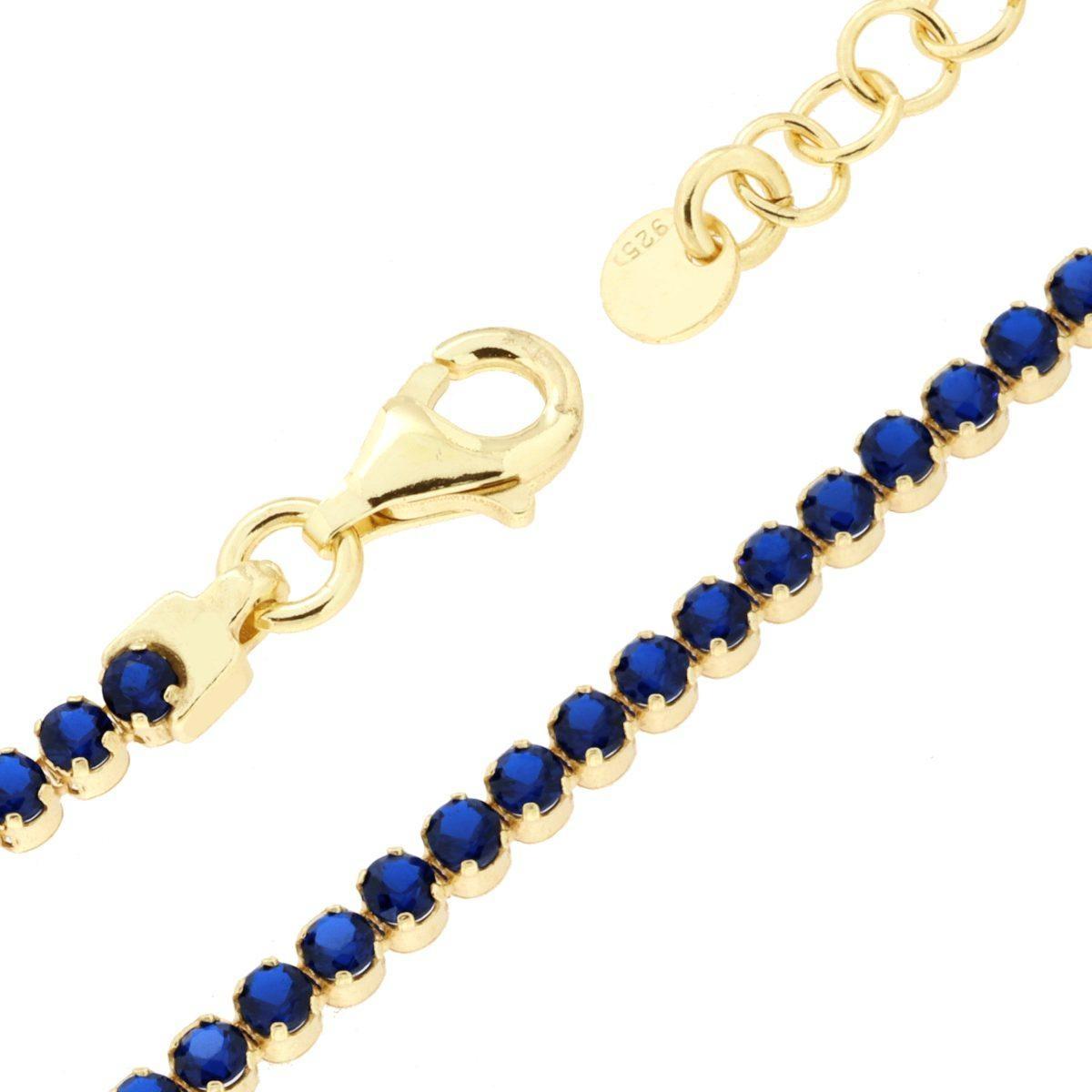 Bracciale Tennis Griffe cm 16+3 con Cubic Zirconia mm 2 Blu Zaffiro in ARGENTO 925 Galvanica Oro<BR>