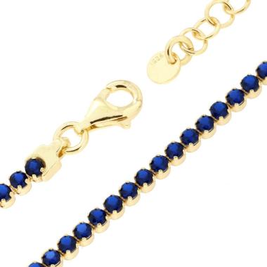 Bracciale Tennis Griffe cm 16+3 con Cubic Zirconia mm 2 Blu Zaffiro in ARGENTO 925 Galvanica Oro<BR>