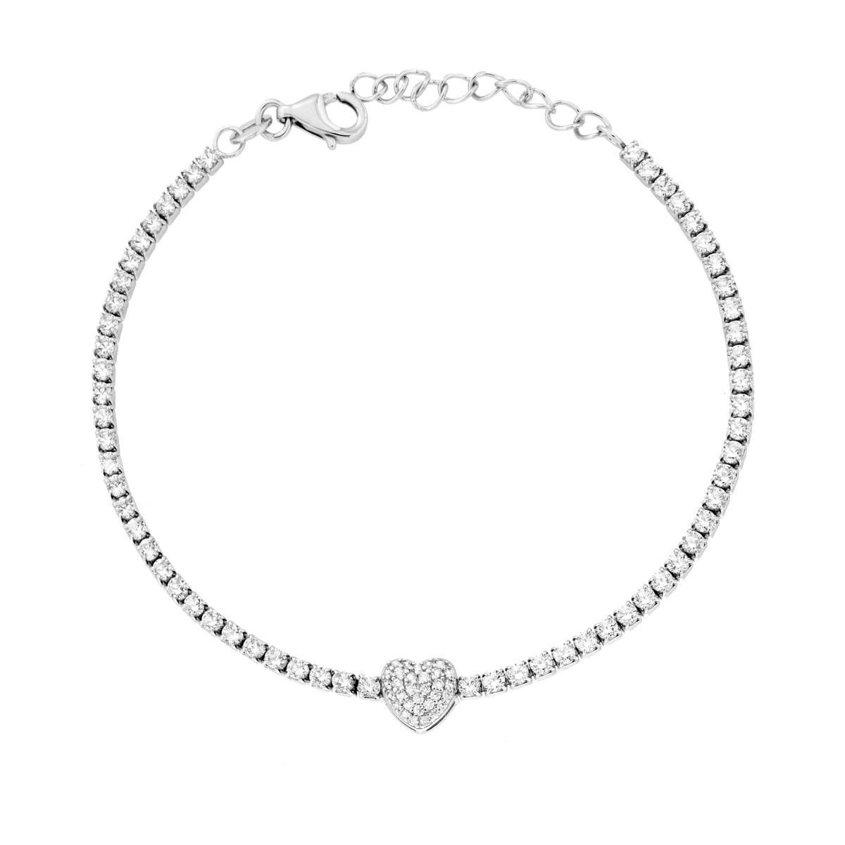 Bracciale Tennis Griffe cm 16+3 con Cubic Zirconia Bianchi mm 2 e Cuore centrale in ARGENTO 925 Galvanica Rodio