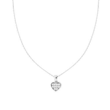 Collana Catena Forzatina Diamantata con Cuore e Cubic Zirconia Bianchi in ARGENTO 925 Galvanica Rodio<BR>