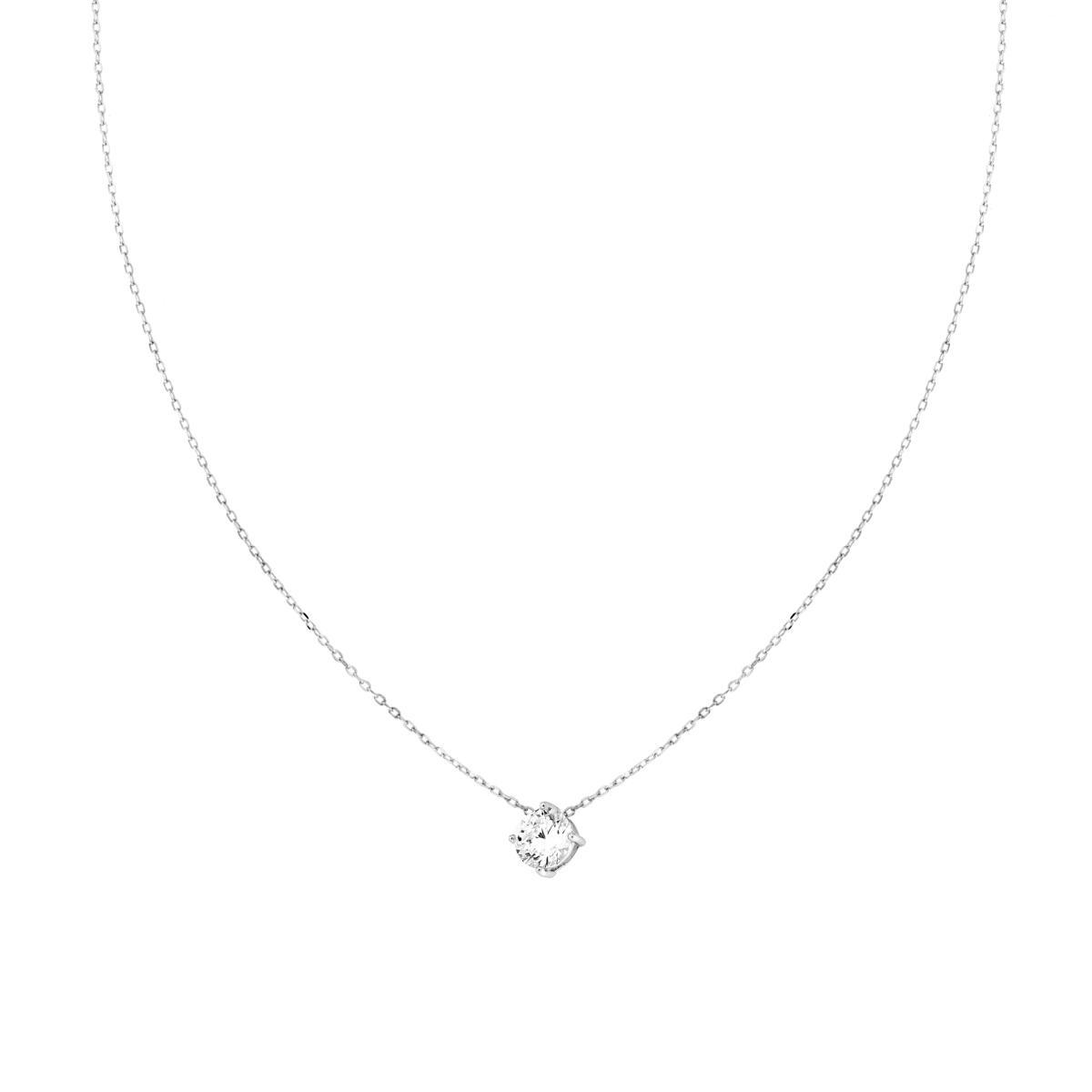 Collana Catena Forzatina Diamantata con Punto Luce Cubic Zirconia Bianco mm 6 in ARGENTO 925 Galvanica Rodio