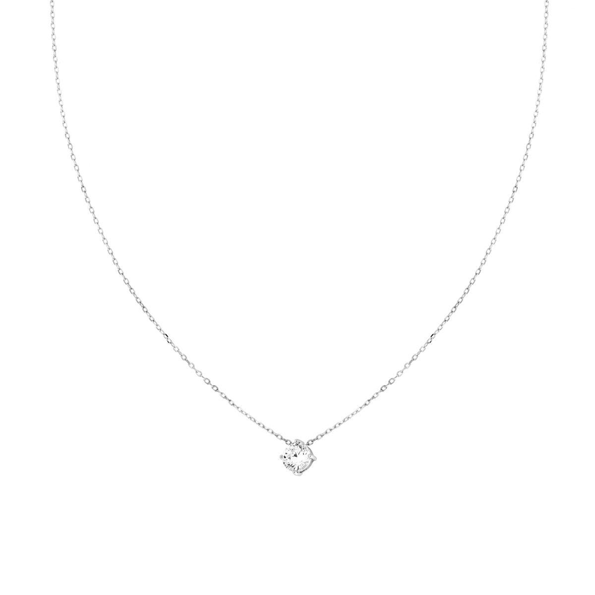 Collana Catena Forzatina Diamantata con Punto Luce Cubic Zirconia Bianco mm 5 in ARGENTO 925 Galvanica Rodio