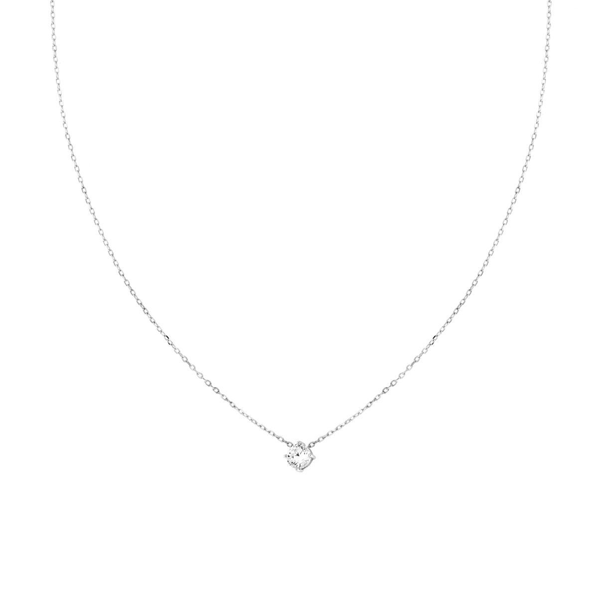 Collana Catena Forzatina Diamantata con Punto Luce Cubic Zirconia Bianco mm 4 in ARGENTO 925 Galvanica Rodio