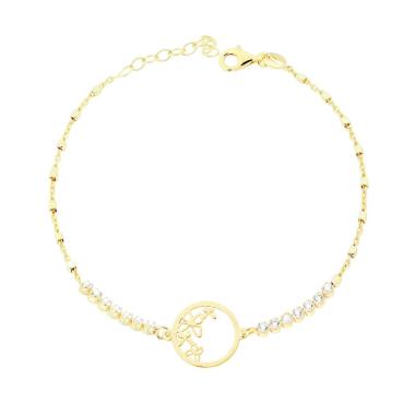 Bracciale Catena Forzatina con Cubetti Tennis Cubic Zirconia Bianchi e Faralle in ARGENTO 925 Galvanica Oro<BR>