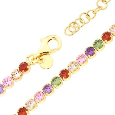 Bracciale Tennis Griffe cm 16+3 con Cubic Zirconia mm 3 Multicolor in ARGENTO 925 Galvanica Oro<BR>