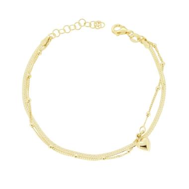 Bracciale due fili Catena Magik e Grumetta con Palline e Cuore in ARGENTO 925 Galvanica Oro<BR>