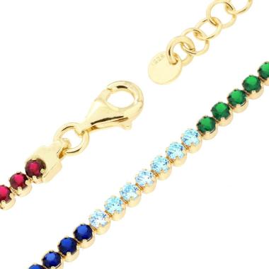 Bracciale Tennis Griffe cm 16+3 con Cubic Zirconia mm 2 Multicolor Rainbow in ARGENTO 925 Galvanica Oro<BR>