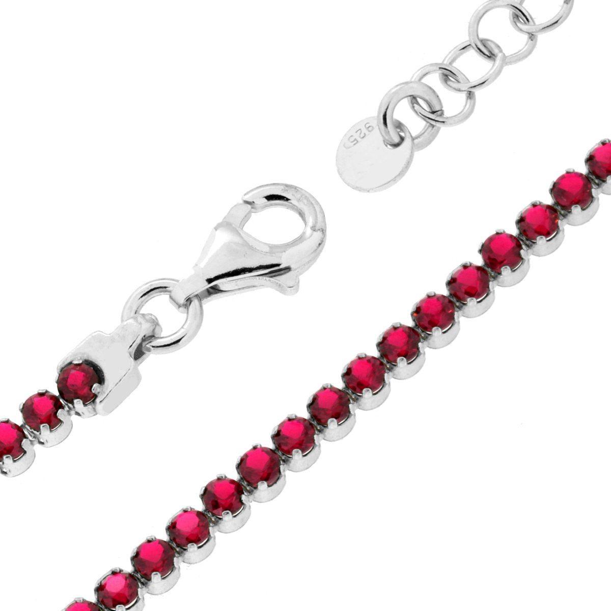 Bracciale Tennis Griffe cm 16+3 con Cubic Zirconia mm 2 Rosso Rubino in ARGENTO 925 Galvanica Rodio