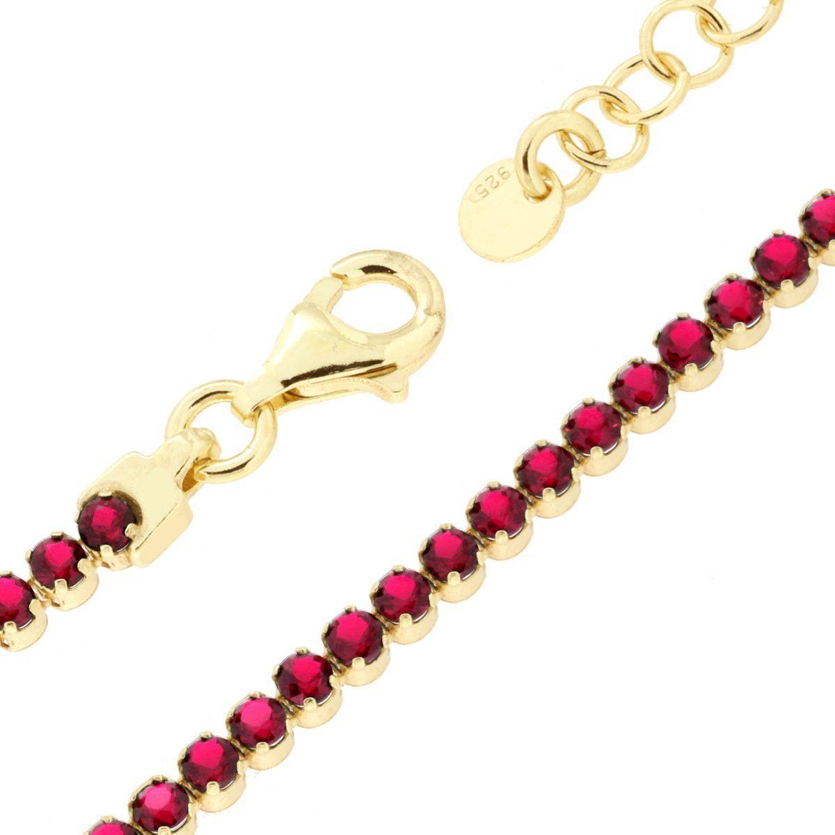 Bracciale Tennis Griffe cm 16+3 con Cubic Zirconia mm 2 Rosso Rubino in ARGENTO 925 Galvanica Oro<BR>