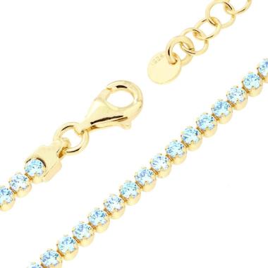 Bracciale Tennis Griffe cm 16+3 con Cubic Zirconia mm 2 Acquamarina in ARGENTO 925 Galvanica Oro<BR>