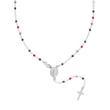 Collana Rosario cm 50 con Grani Crystal Multicolor mm 2 in ARGENTO 925 Galvanica Rodio