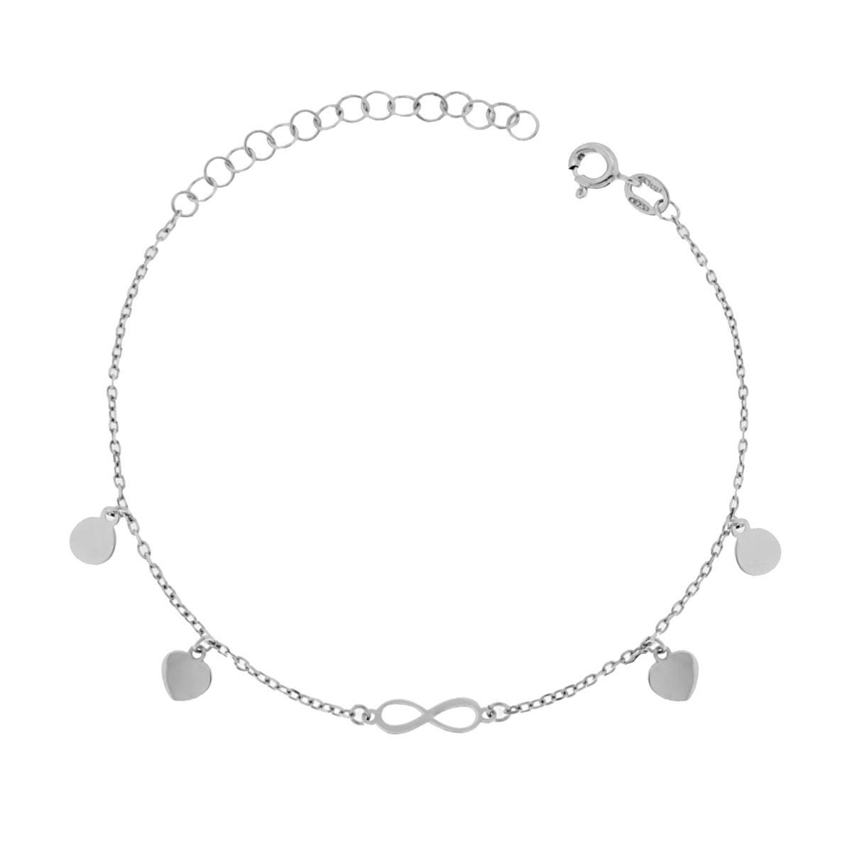 Bracciale Catena Forzatina con Cuori Tondi e Infinito Plain in ARGENTO 925 Galvanica Oro