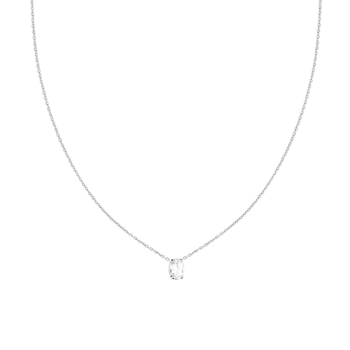 Collana Catena Forzatina Diamantata con Punto Luce Ovale Crystal Rosa in ARGENTO 925 Galvanica Rodio