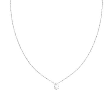 Collana Catena Forzatina Diamantata con Punto Luce Ovale Crystal Rosa in ARGENTO 925 Galvanica Rodio