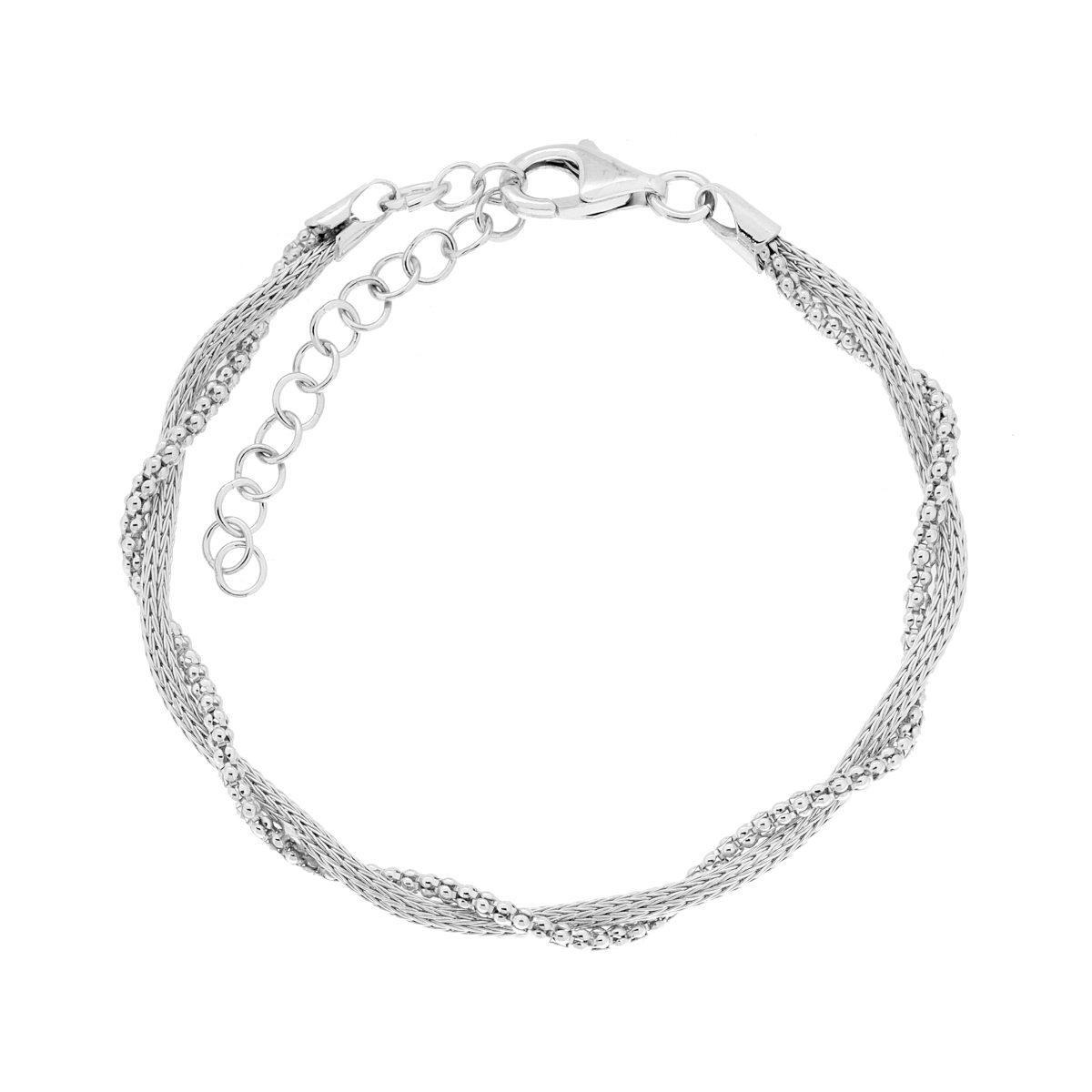 Bracciale due fili Catena Calza e Coreana intrecciate ARGENTO 925 Galvanica Rodio<BR>