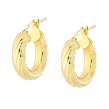 Orecchini Cerchio Creola Rigati in ARGENTO 925 Galvanica Oro<BR>