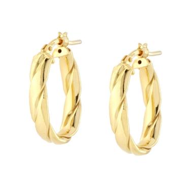 Orecchini Cerchio Ovale Torchon in ARGENTO 925 Galvanica Oro<BR>