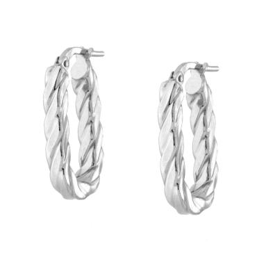Orecchini Cerchio Ovale Torchon in ARGENTO 925 Galvanica Rodio