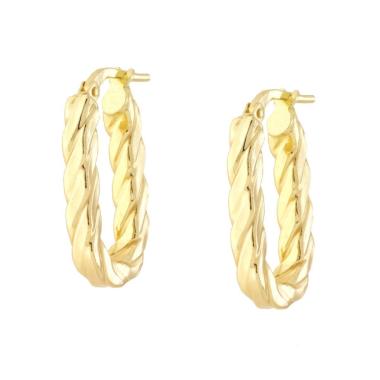 Orecchini Cerchio Ovale Torchon in ARGENTO 925 Galvanica Oro<BR>