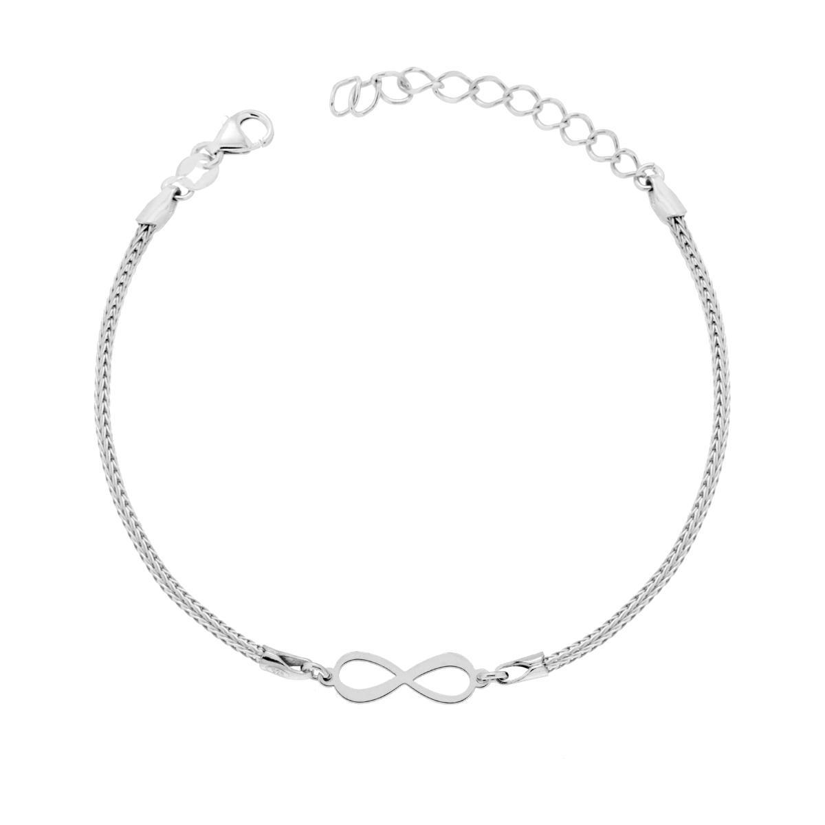 Bracciale Catena Calza con Infinito in ARGENTO 925 Galvanica Rodio<BR>