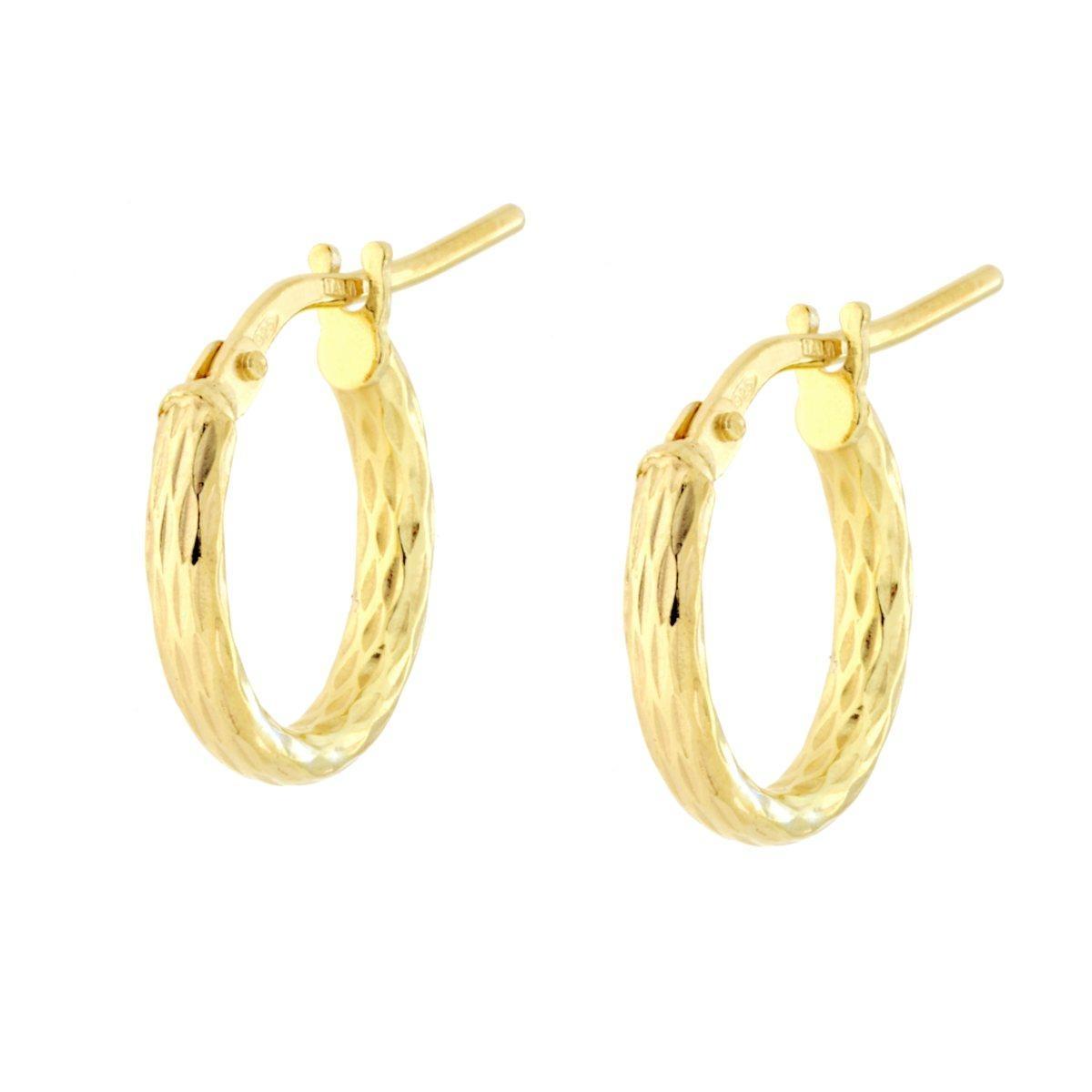 Orecchini Cerchio Diamantato mm 13 in ARGENTO 925 Galvanica Oro<BR>