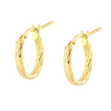 Orecchini Cerchio Diamantato mm 13 in ARGENTO 925 Galvanica Oro<BR>