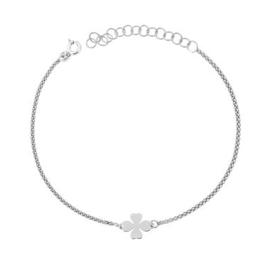 Bracciale Catena Coreana con Quadrifoglio in ARGENTO 925 Galvanica Rodio