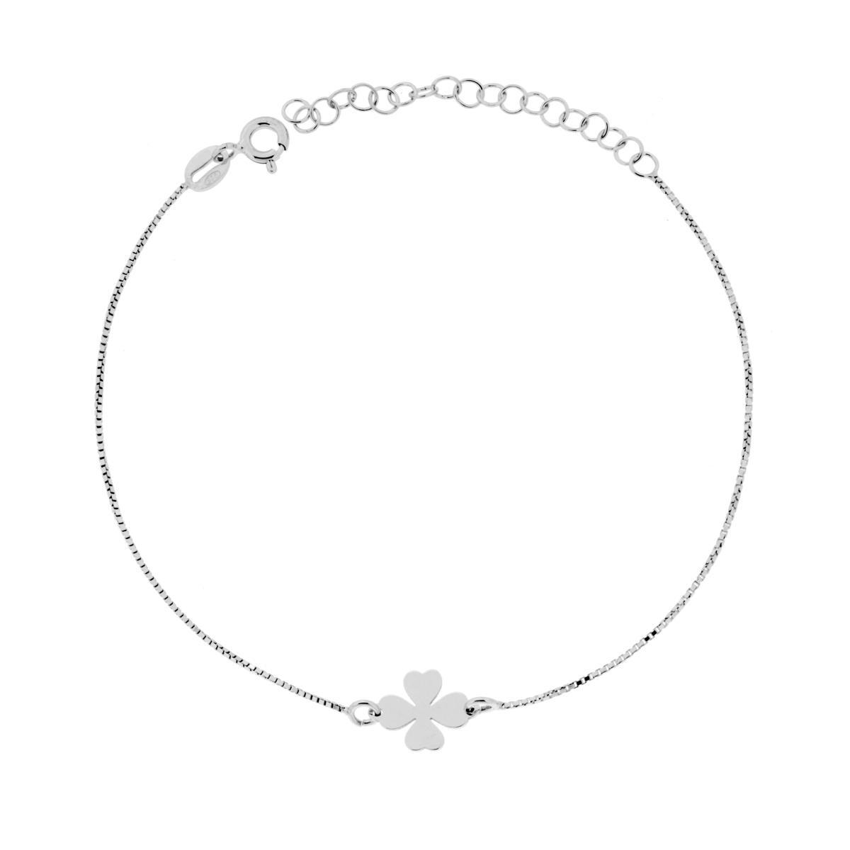 Bracciale Catena Veneziana Diamantata con Quadrifoglio in ARGENTO 925 Galvanica Rodio