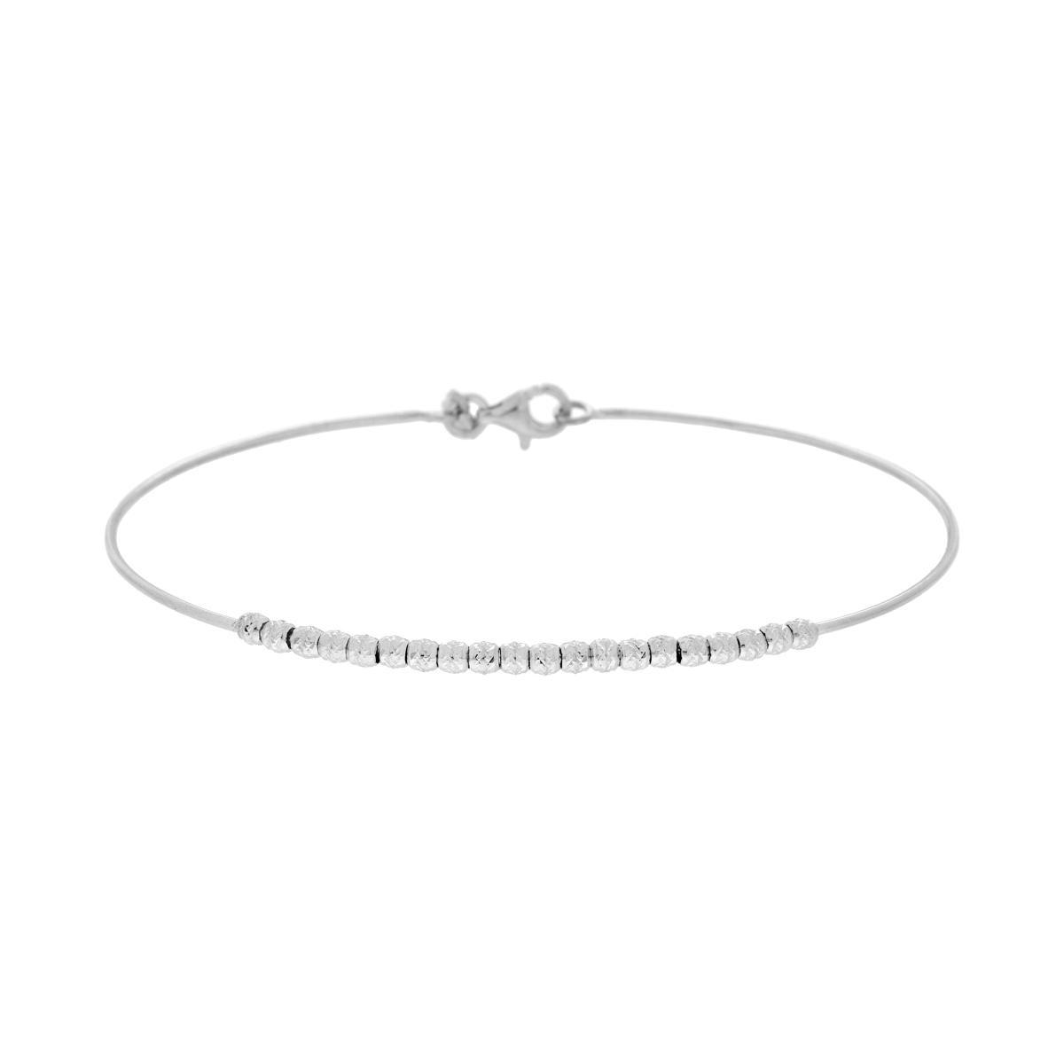 Bracciale filo Rigido con Palline Diamantate in ARGENTO 925 Galvanica Rodio<BR>