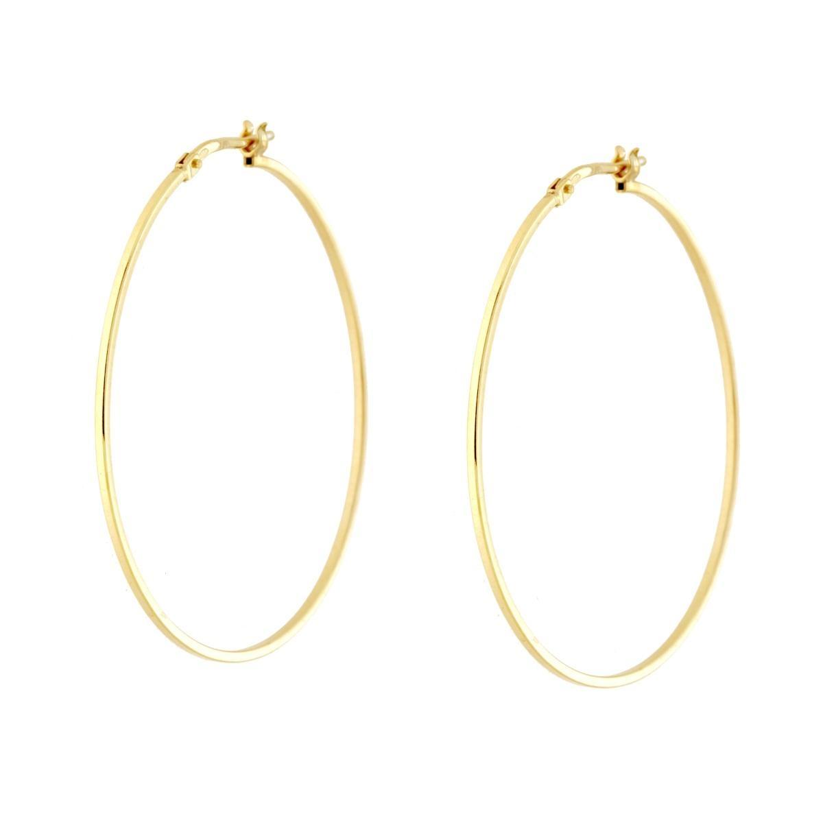 Orecchini Cerchio Canna Quadrata mm 41 in ARGENTO 925 Galvanica Oro<BR>