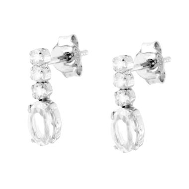 Orecchini Punto Luce Ovale Cubic Zirconia Bianchi in ARGENTO 925 Galvanica Rodio<BR>
