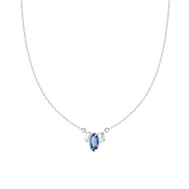 Collana Catena Forzatina Diamantata con Punti Luce Marquise Cubic Zirconia Blu Zaffiro e Bianco in ARGENTO 925 Galvanica Rodio