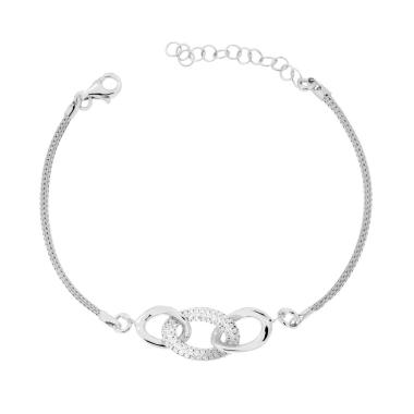 Bracciale Catena Calza con Accessori Ovali e Cubic Zirconia Bianchi in ARGENTO 925 Galvanica Rodio