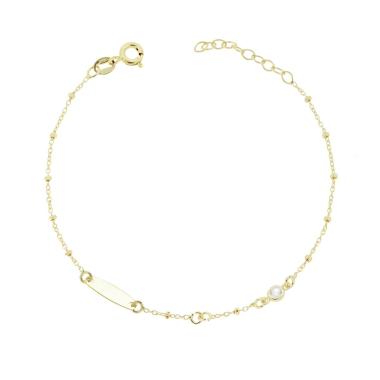 Bracciale Catena Forzatina Diamantata con Targa e Cubic Zirconia Bianco in ARGENTO 925 Galvanica Oro