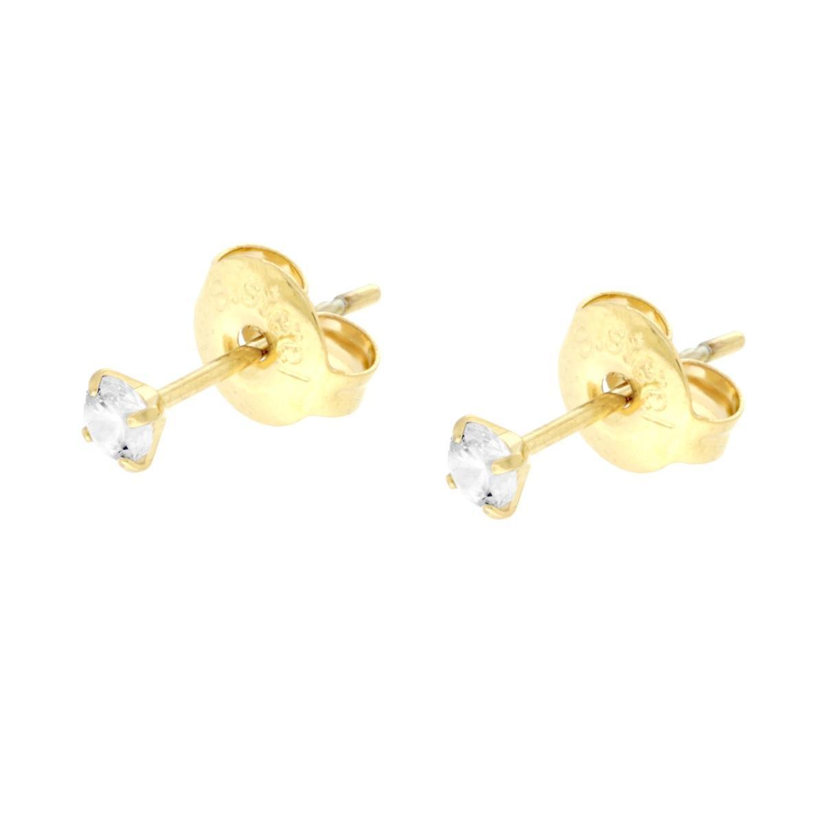 Orecchini Punto Luce Crystal Bianco mm 3 in ACCIAIO colore Oro<BR>