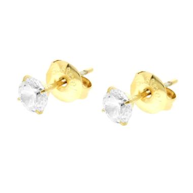 Orecchini Punto Luce Crystal Bianco mm 5 in ACCIAIO colore Oro<BR>