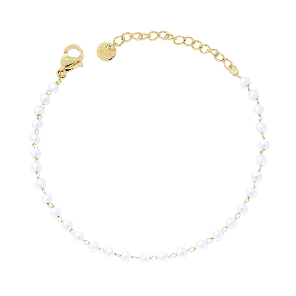 Bracciale Catena di Perle mm 3 in ACCIAIO colore Oro<BR>