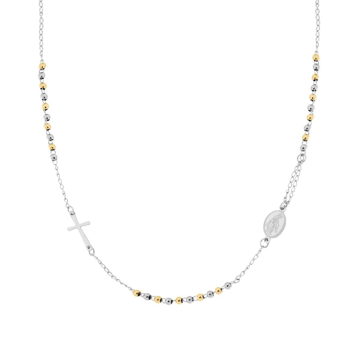 Collana Rosario modello Girocollo cm 50 con Palline bicolore Oro mm 3 in ACCIAIO <BR>