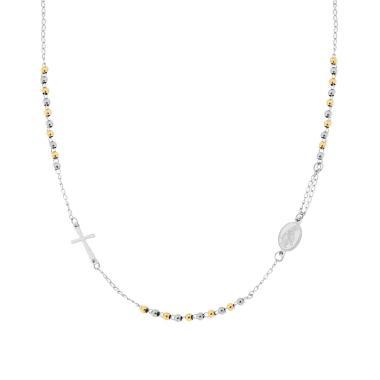 Collana Rosario modello Girocollo cm 50 con Palline bicolore Oro mm 3 in ACCIAIO 